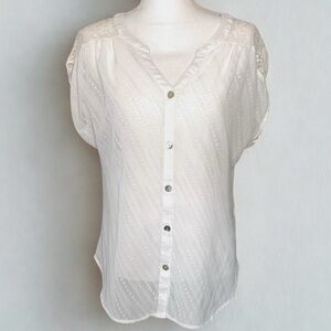 Fig and Flower Anthropologie Button Down Top Blouse Crochet Women Lace Medium
